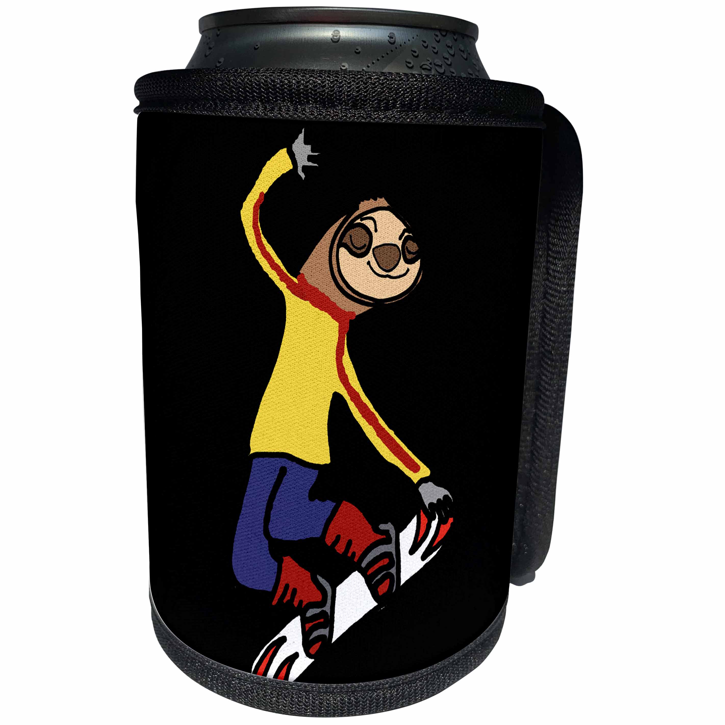 3dRose All Smiles Art Sports and Hobbies - Funny Cute Sloth Snowboarding Cartoon - Can Cooler Bottle Wrap (cc_275783)