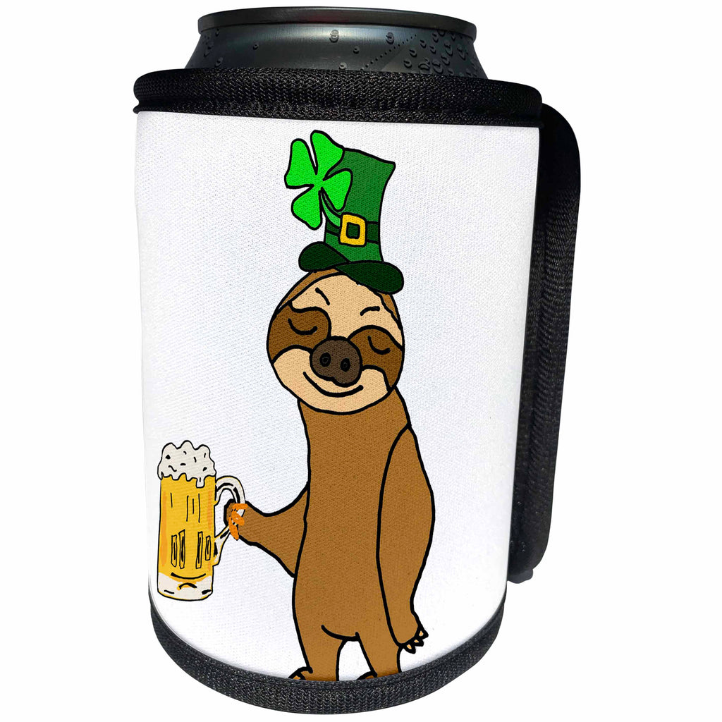 3dRose All Smiles Art Holidays - Funny Cool Sloth Drinking Beer St Patricks Day Cartoon - Can Cooler Bottle Wrap (cc_275784)