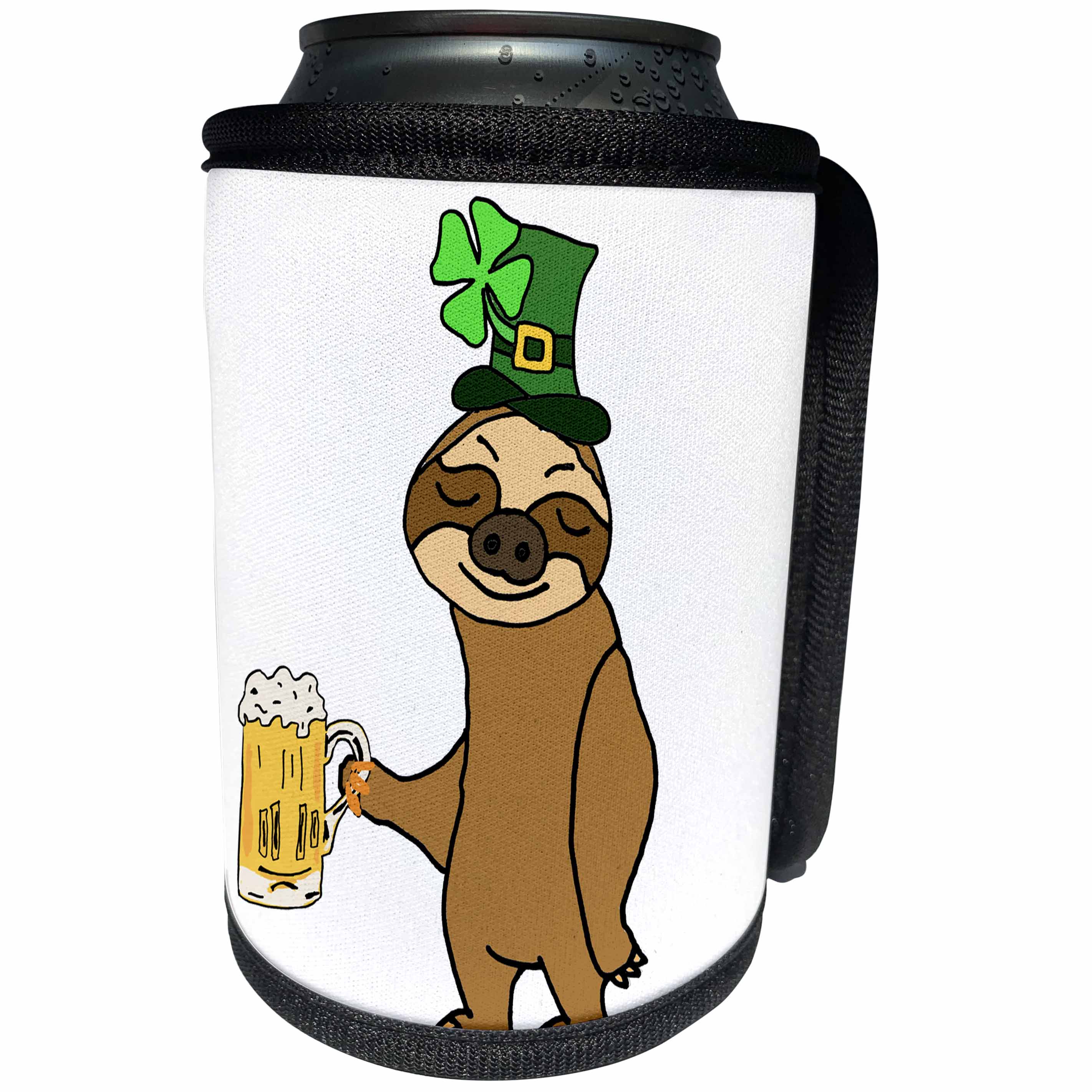 3dRose All Smiles Art Holidays - Funny Cool Sloth Drinking Beer St Patricks Day Cartoon - Can Cooler Bottle Wrap (cc_275784)
