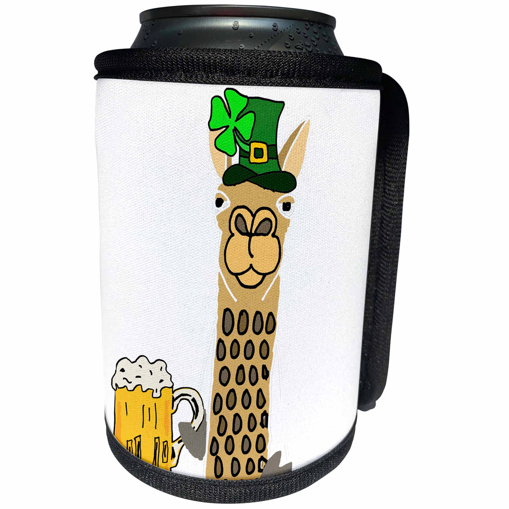3dRose All Smiles Art Holidays - Funny Cute Llama Drinking Beer St Patricks Day Cartoon - Can Cooler Bottle Wrap (cc_275785)