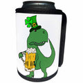 3dRose All Smiles Art Holidays - Funny Cute T-rex Dragon Drinking Beer St Patricks Day Art - Can Cooler Bottle Wrap (cc_275788)