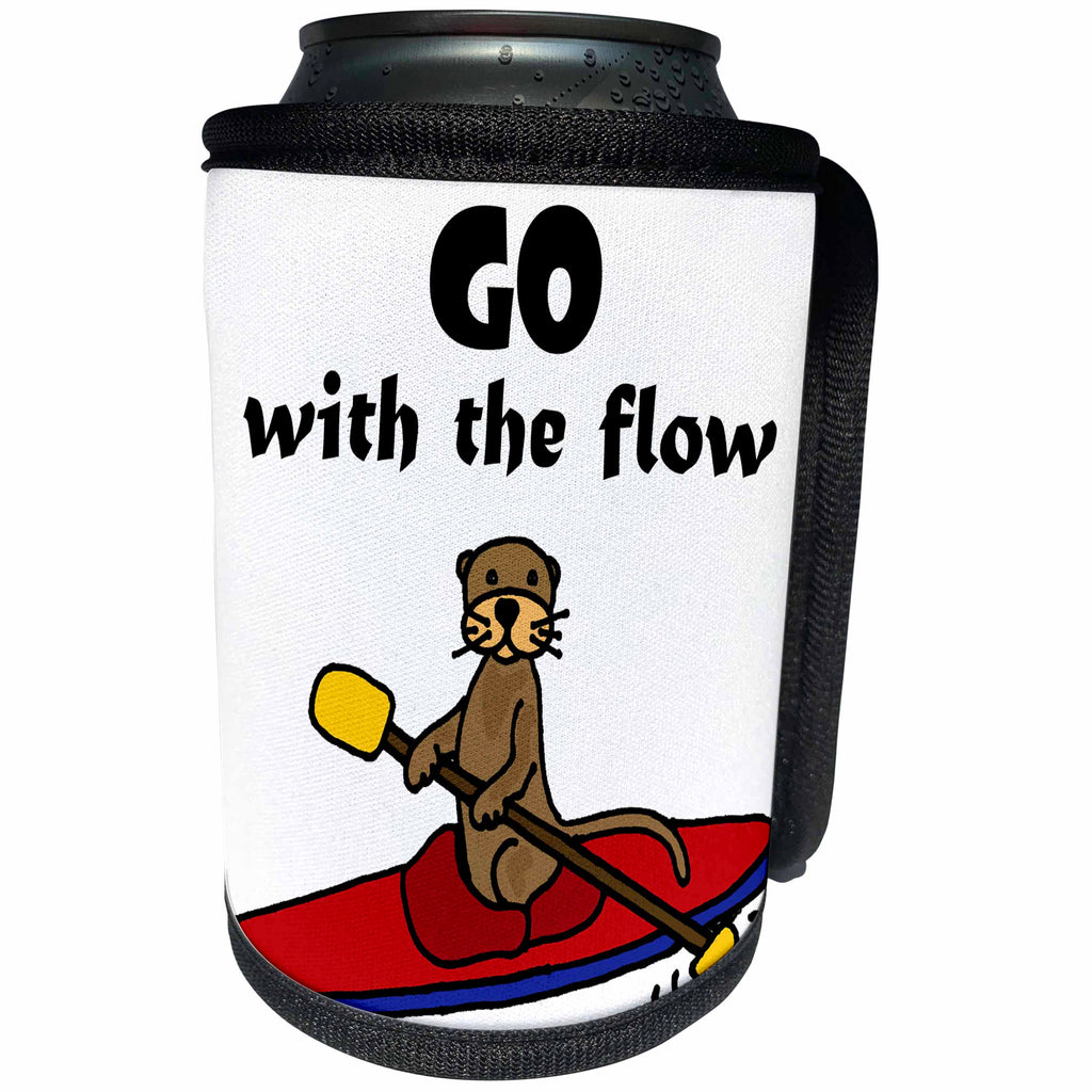 3dRose All Smiles Art Sports and Hobbies - Funny Cool Sea Otter Kayaking Go with the Flow Pun Cartoon - Can Cooler Bottle Wrap (cc_275789)