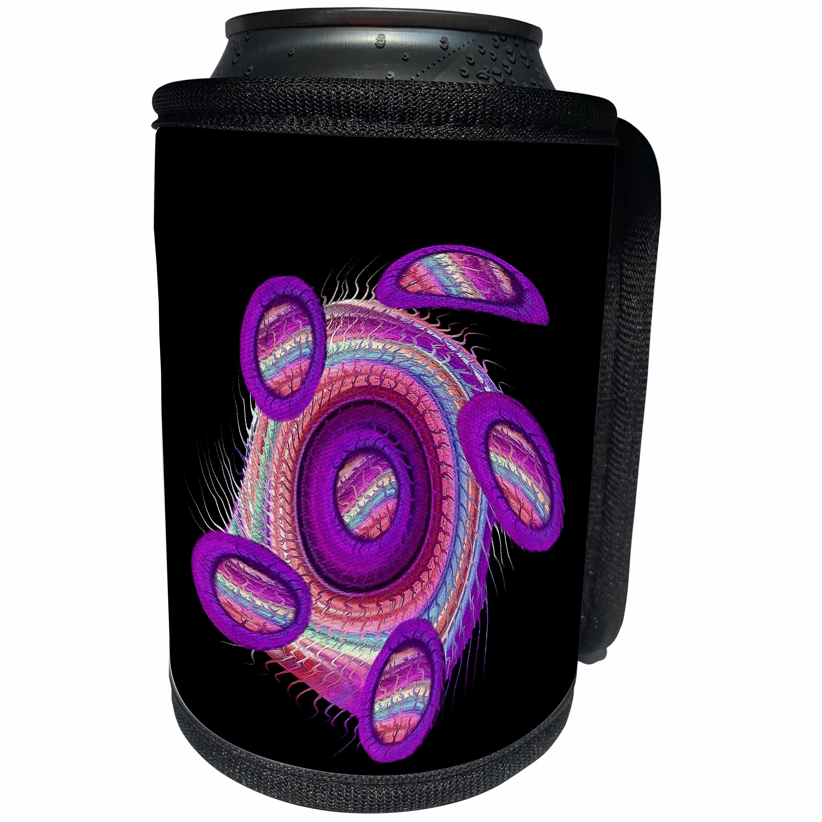 3dRose Jaclinart Turtle Animal Surreal Space Digital Psychedelic Funky - Fantasy purple sci fi turtle floating through space on black background - Can Cooler Bottle Wrap (cc_27579)