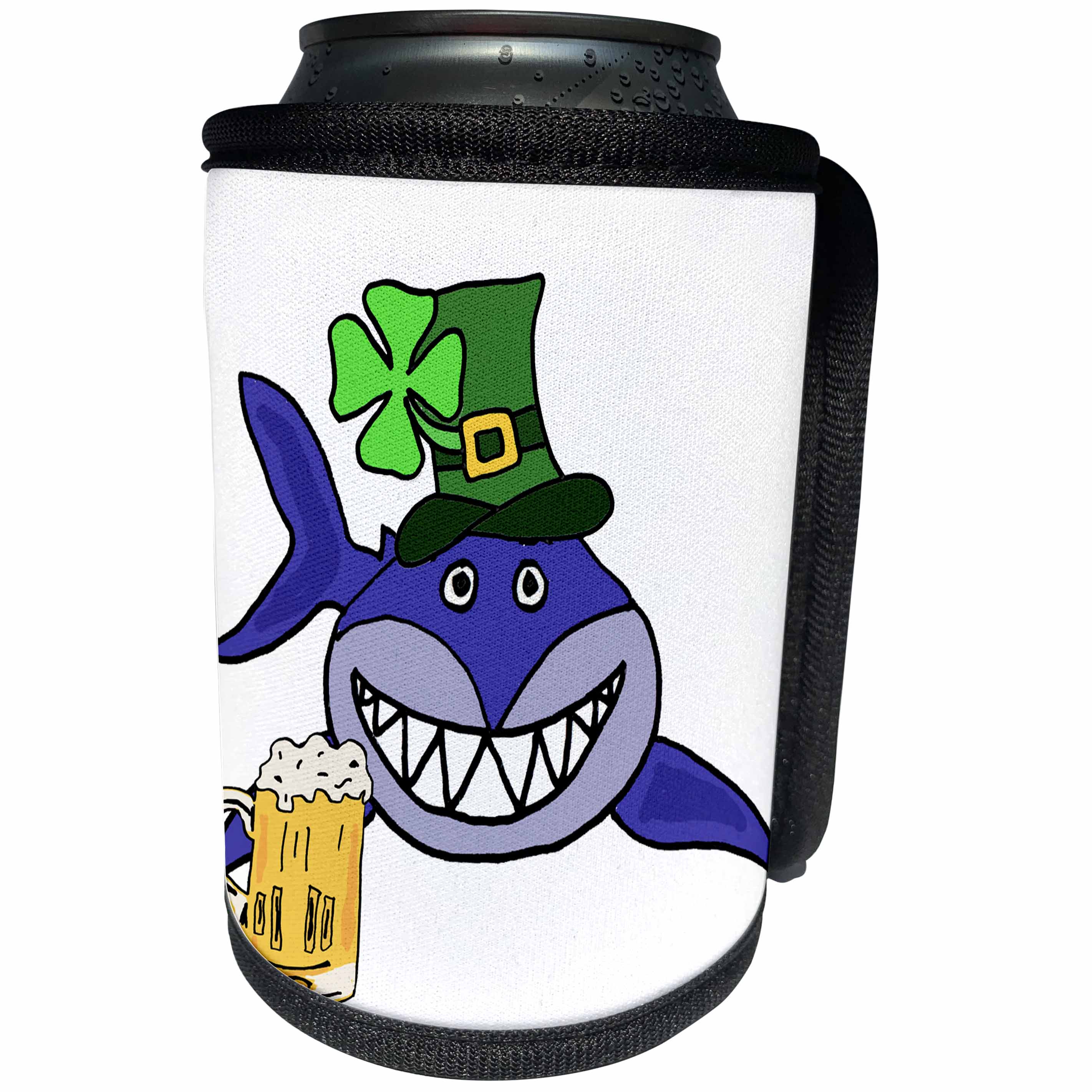 3dRose All Smiles Art Holidays - Funny Cute Shark Drinking Beer St Patricks Day Cartoon - Can Cooler Bottle Wrap (cc_275790)