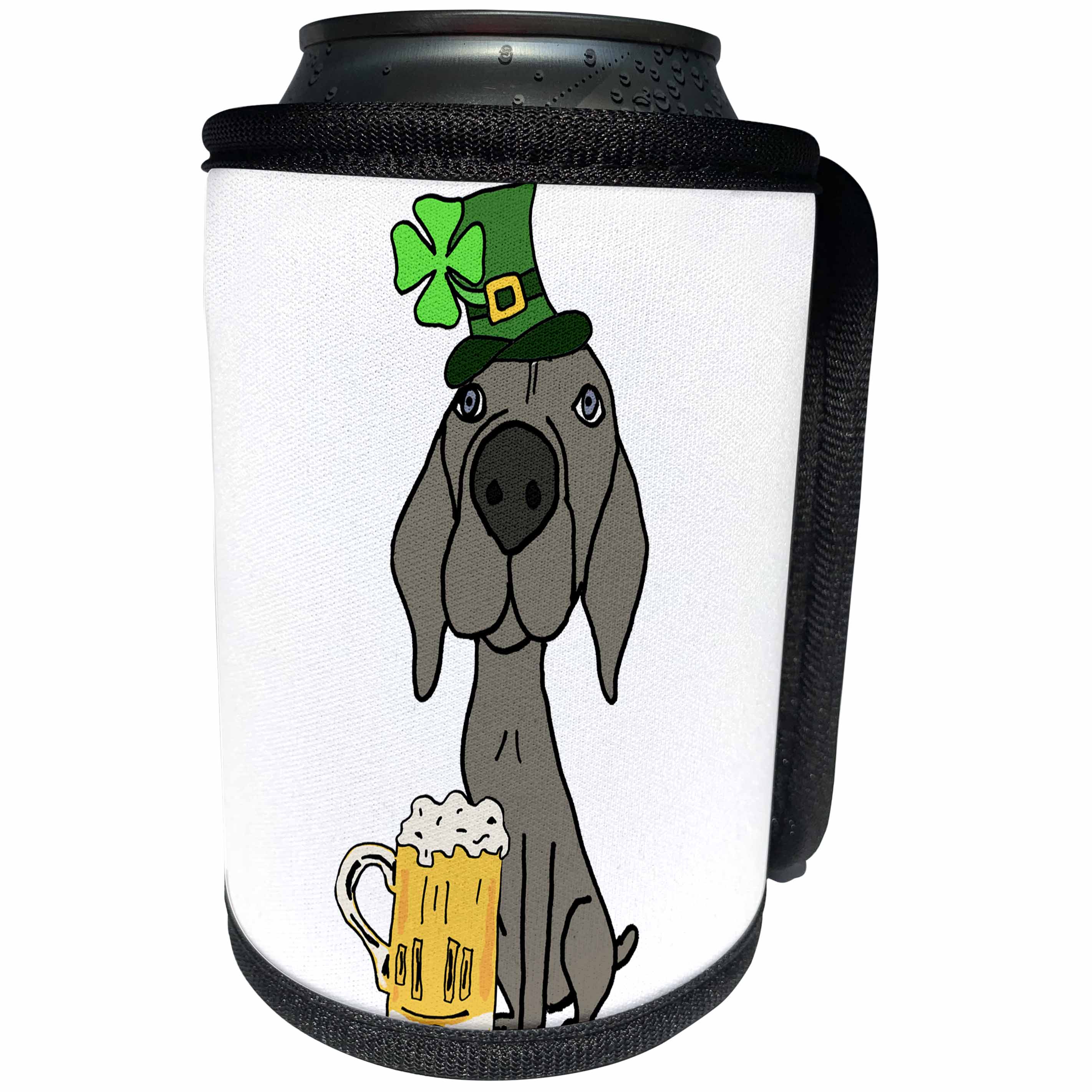 3dRose All Smiles Art Holidays - Cool Humorous Weimaraner Dog Drinking Beer St Patricks Day - Can Cooler Bottle Wrap (cc_275791)