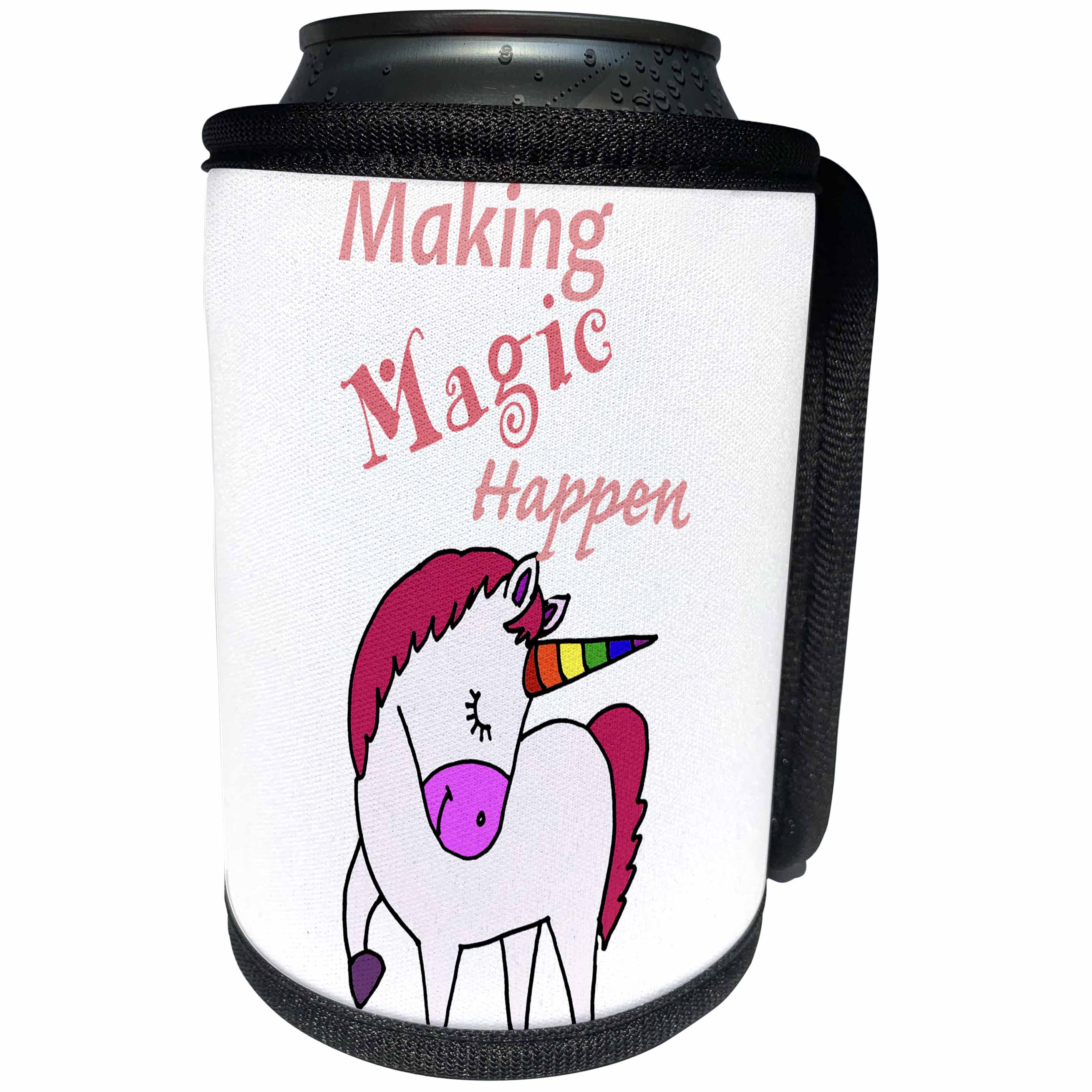 3dRose All Smiles Art Dragons and Unicorns - Funny Cute Making Magic Happen Unicorn Cartoon - Can Cooler Bottle Wrap (cc_275795)