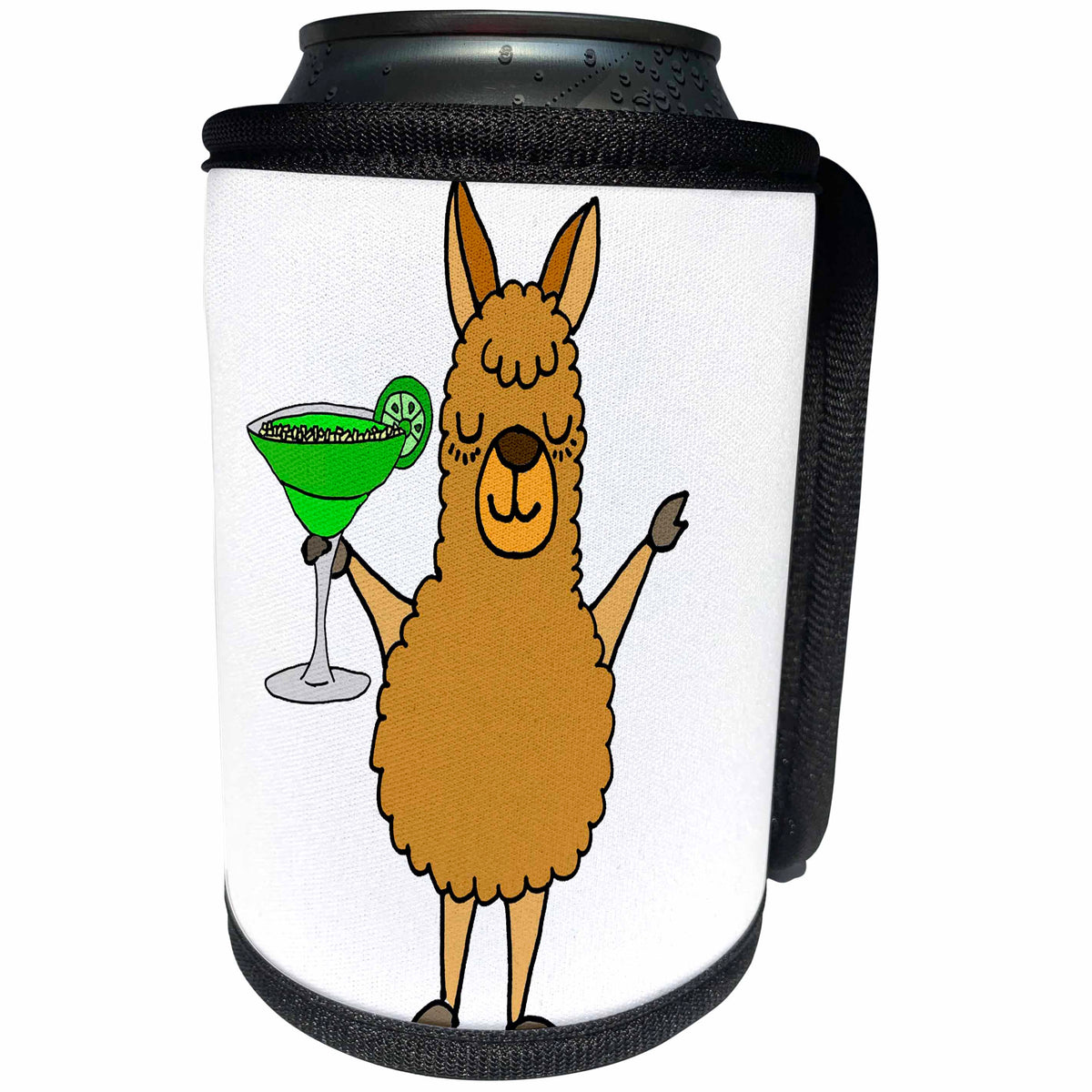 3dRose All Smiles Art Drinking - Funny Cool Llama Drinking Margarita Cartoon - Can Cooler Bottle Wrap (cc_275796)