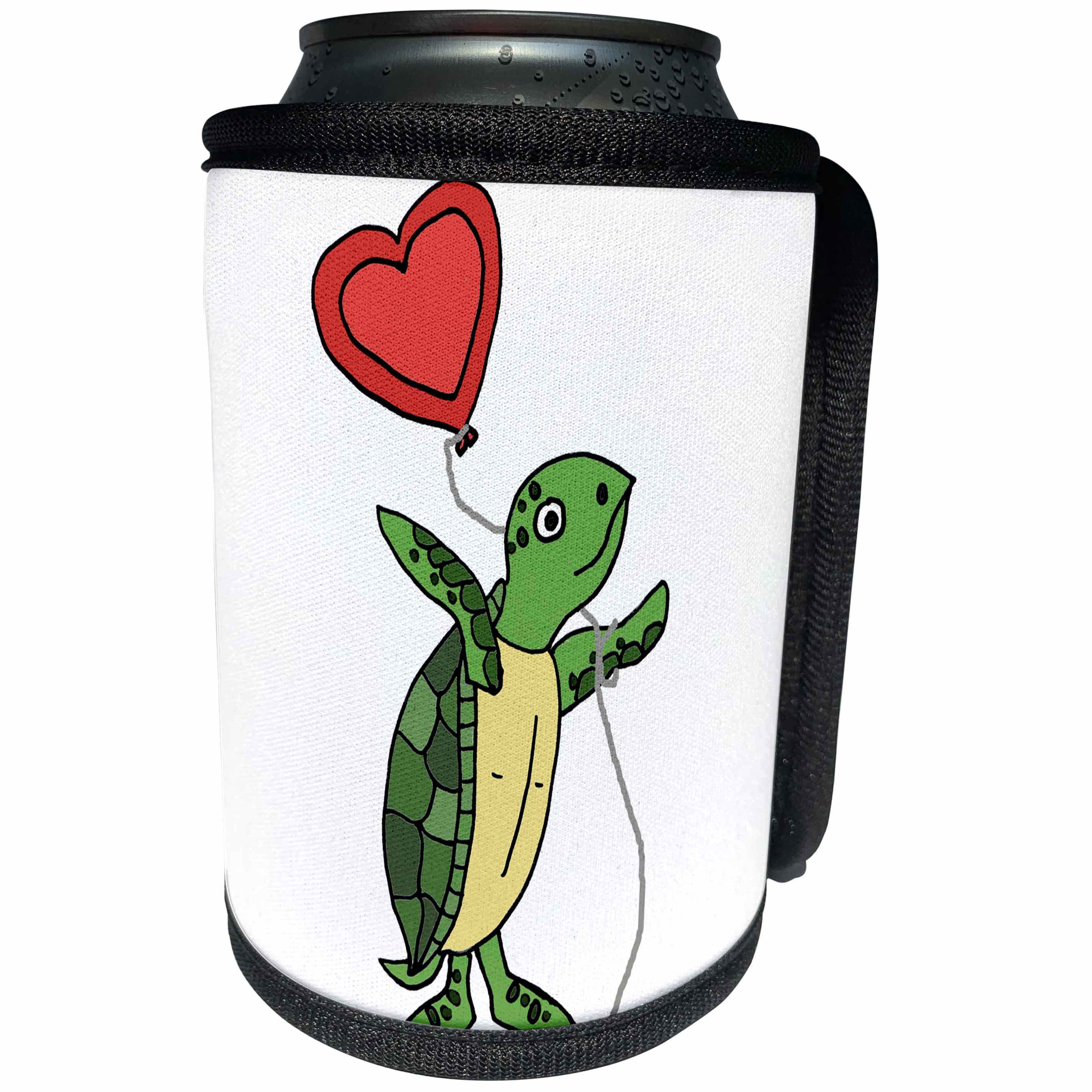 3dRose All Smiles Art Love - Funny Cool Sea Turtle with Heart Love Balloon Cartoon - Can Cooler Bottle Wrap (cc_275798)