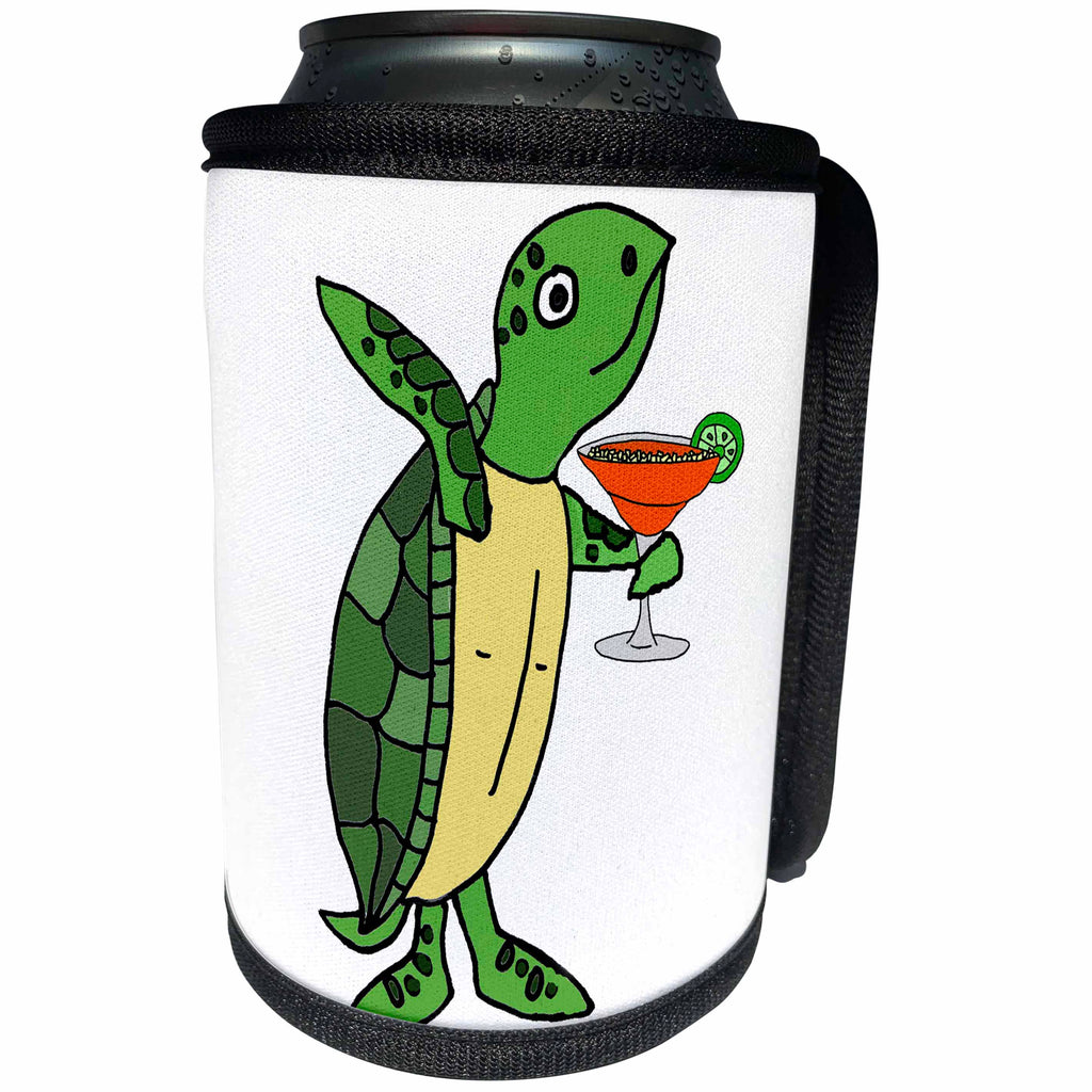 3dRose All Smiles Art Drinking - Funny Cool Sea Turtle Drinking Margarita Cartoon - Can Cooler Bottle Wrap (cc_275800)