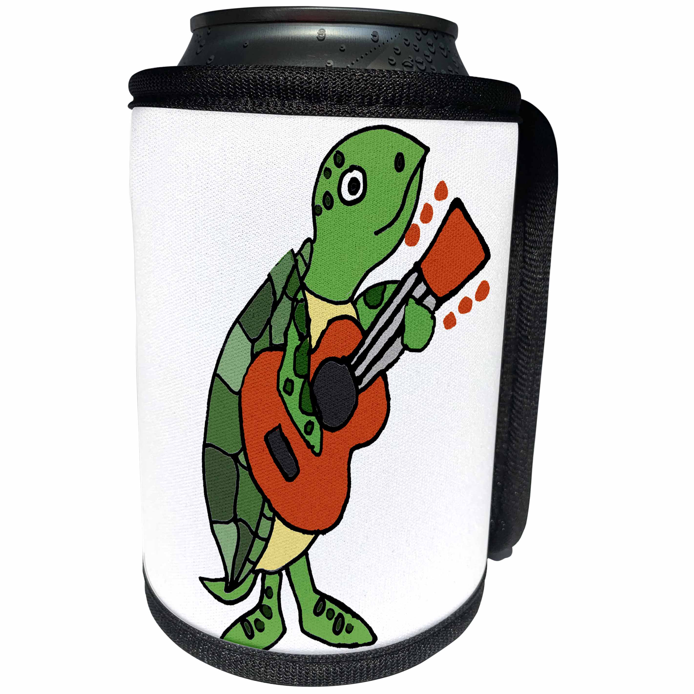 3dRose All Smiles Art Music - Funny Cool Sea Turtle Playing Guitar Cartoon - Can Cooler Bottle Wrap (cc_275802)