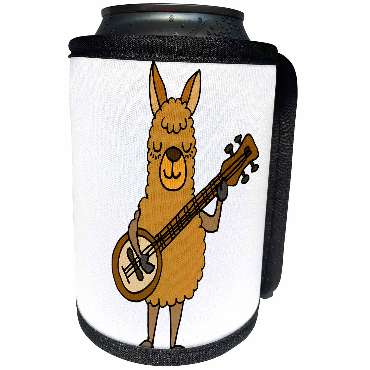 3dRose All Smiles Art Music - Cool Humorous Llama Playing Banjo Cartoon - Can Cooler Bottle Wrap (cc_275807)
