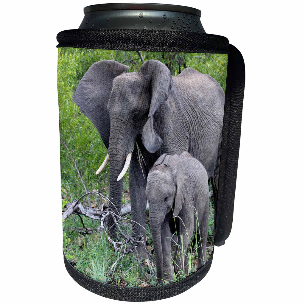 3dRose Sven Herkenrath Animal - A Large Elephant and its Cute Baby in the Forest Front View - Can Cooler Bottle Wrap (cc_275848)