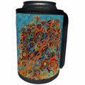 3dRose Jaclinart Abstract Roots Tree Damask Grunge Stripes Psychedelic - Abstract tree roots in hues of orange gold and brown on blue damask background - Can Cooler Bottle Wrap (cc_27585)