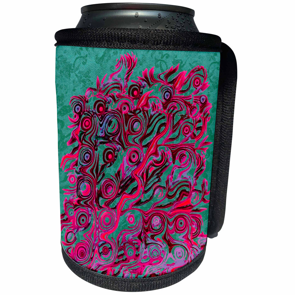 3dRose Can Cooler Wrap - Jaclinart Abstract Tree Roots in Pink, Magenta, Wine on Teal Damask
