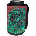 3dRose Jaclinart Abstract Roots Tree Damask Grunge Stripes Psychedelic - Abstract tree roots in hues of teal and mint green on coffee brown damask background - Can Cooler Bottle Wrap (cc_27589)
