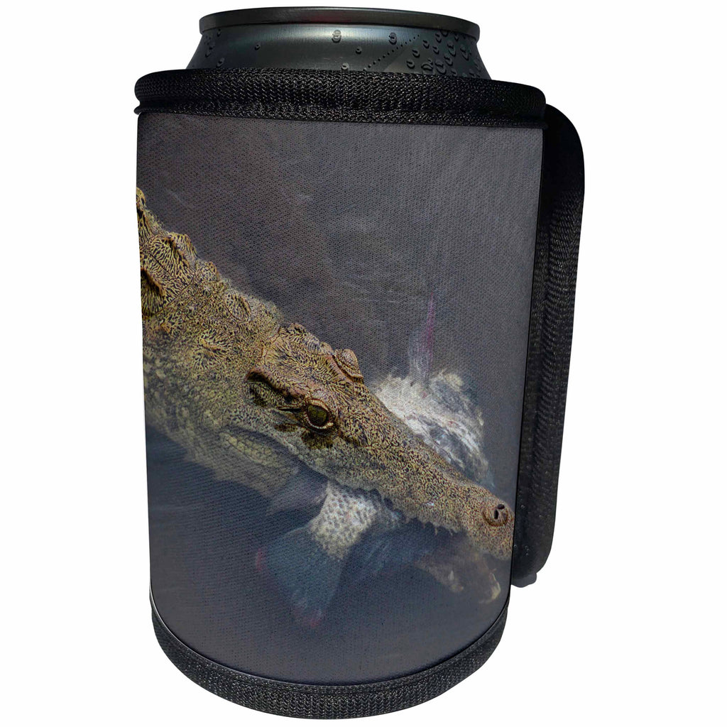 3dRose Sven Herkenrath Animal - Dangerous Alligator Swimming with a Fish in its Mouth - Can Cooler Bottle Wrap (cc_275891)