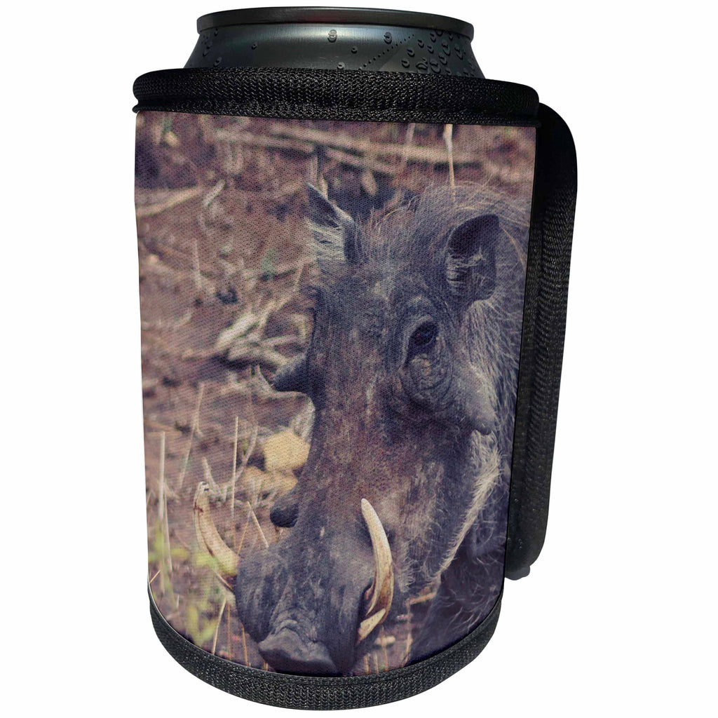 3dRose Sven Herkenrath Animal - A Close up Photo of a Dark Warthog Soft Filter - Can Cooler Bottle Wrap (cc_275898)