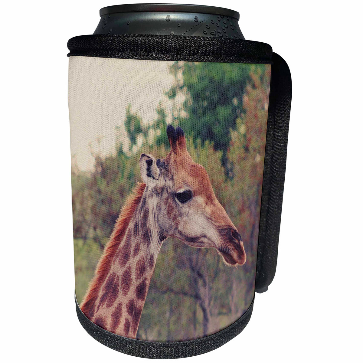 3dRose Sven Herkenrath Animal - Photo of a Cute Giraffe With Trees in the Background - Can Cooler Bottle Wrap (cc_275904)