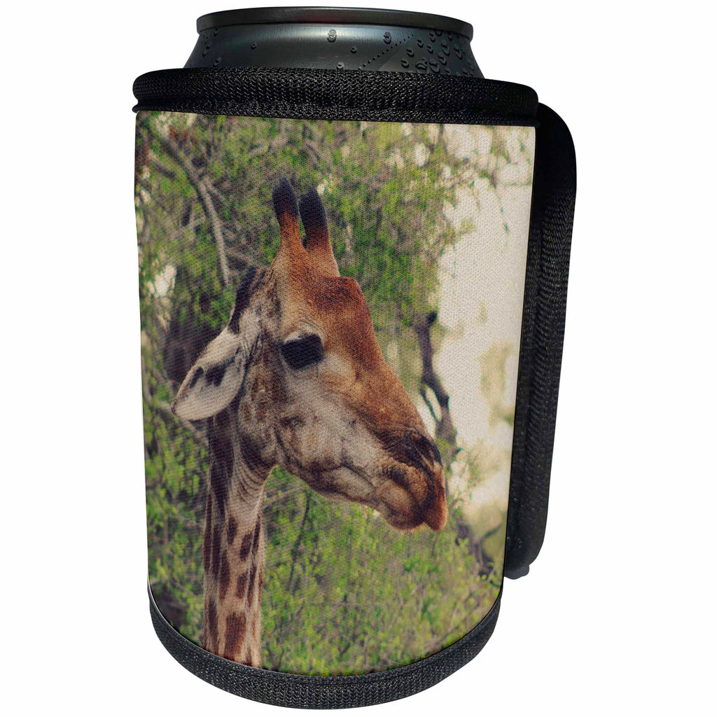 3dRose Sven Herkenrath Animal - Funny Close up of a Giraffe Face Side View Wildlife Photography - Can Cooler Bottle Wrap (cc_275906)