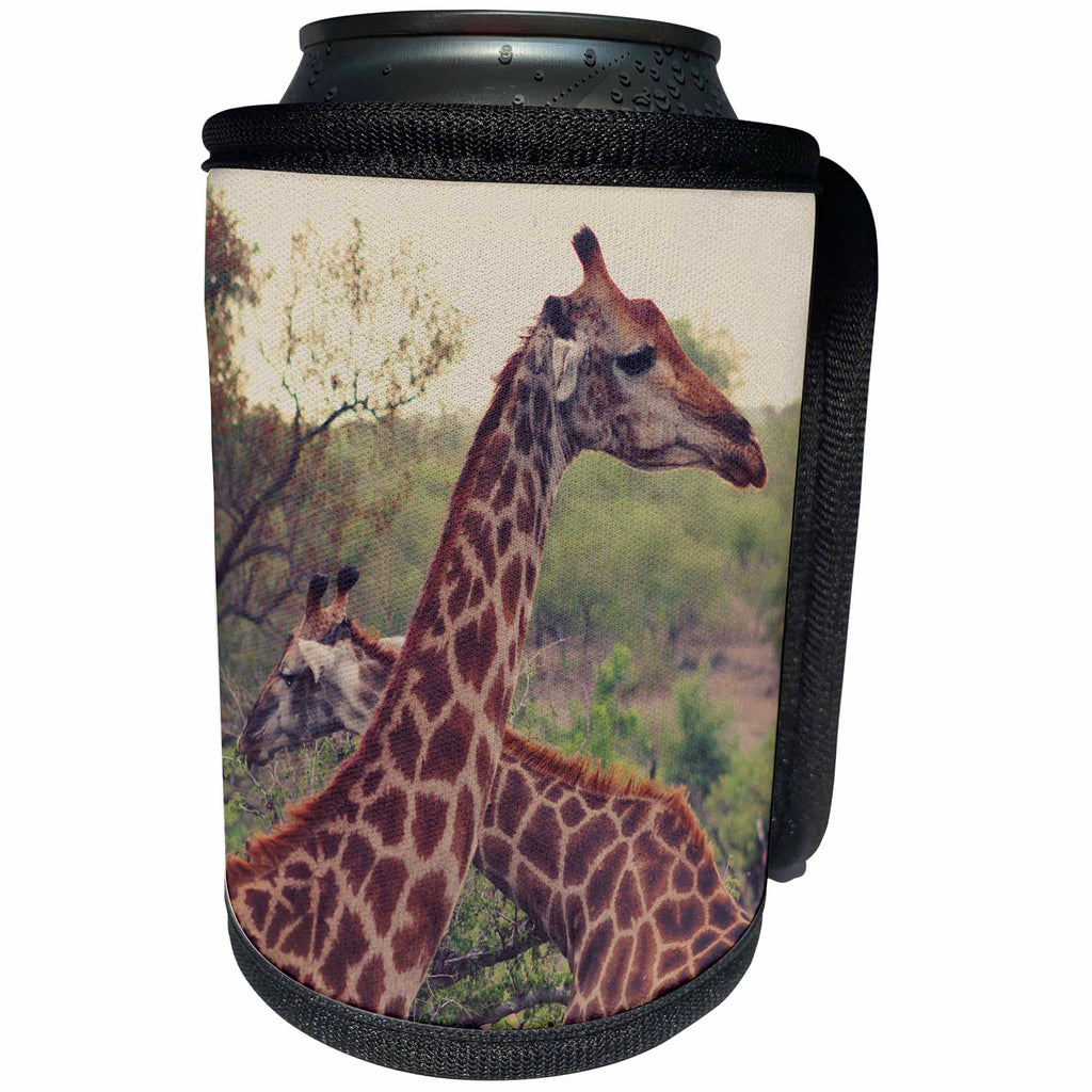 3dRose Sven Herkenrath Animal - Two Lovely Giraffes with Long Necks with Trees in the Background - Can Cooler Bottle Wrap (cc_275907)