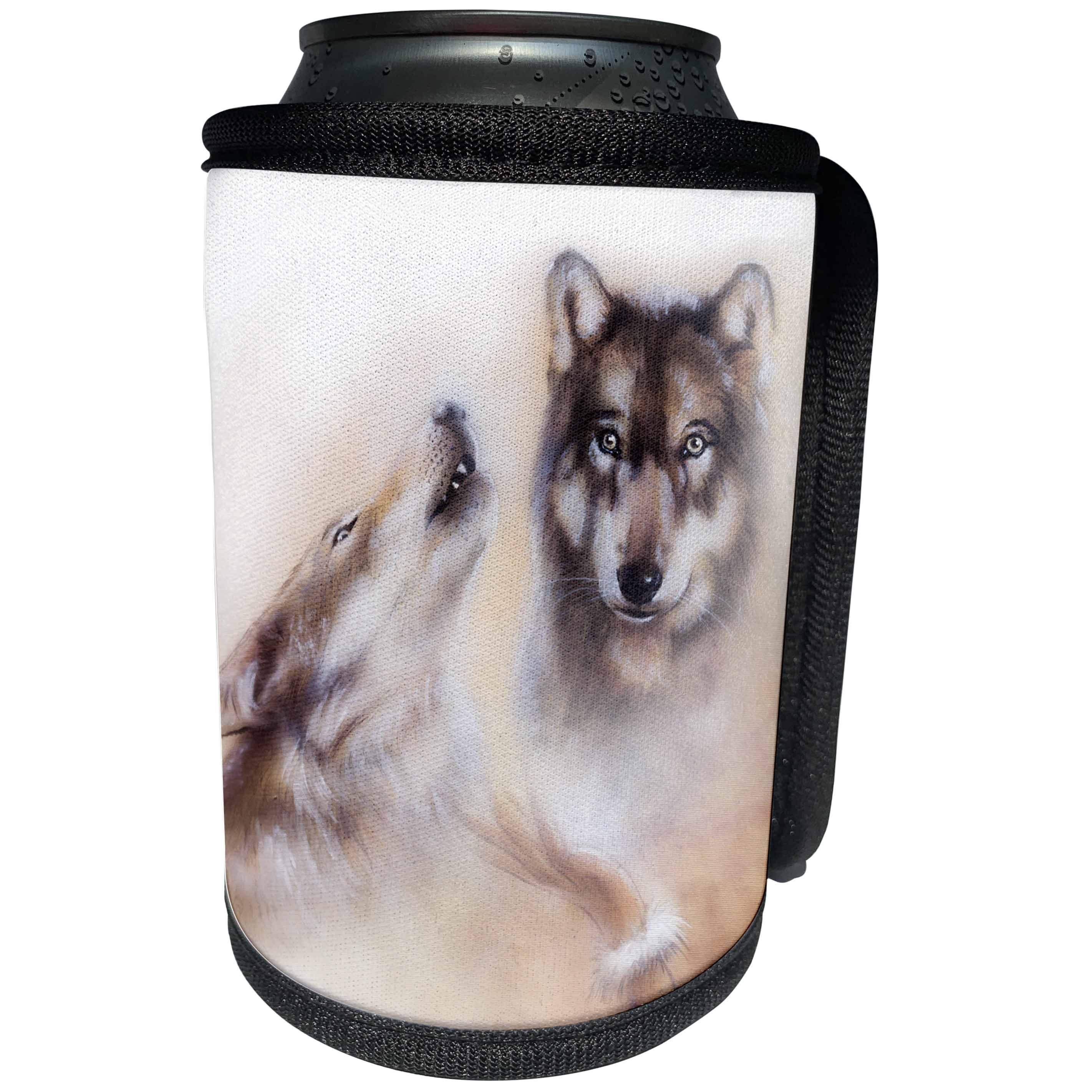 3dRose Sven Herkenrath Animal - A Beautiful Soft Drawing of Two Wolf Heads with a Blurry Background - Can Cooler Bottle Wrap (cc_275923)