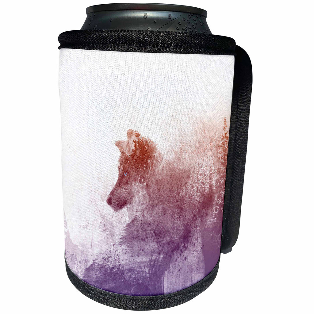 3dRose Sven Herkenrath Animal - Beautiful and Surreal Drawing of a Wolf Melting into a Forest - Can Cooler Bottle Wrap (cc_275929)
