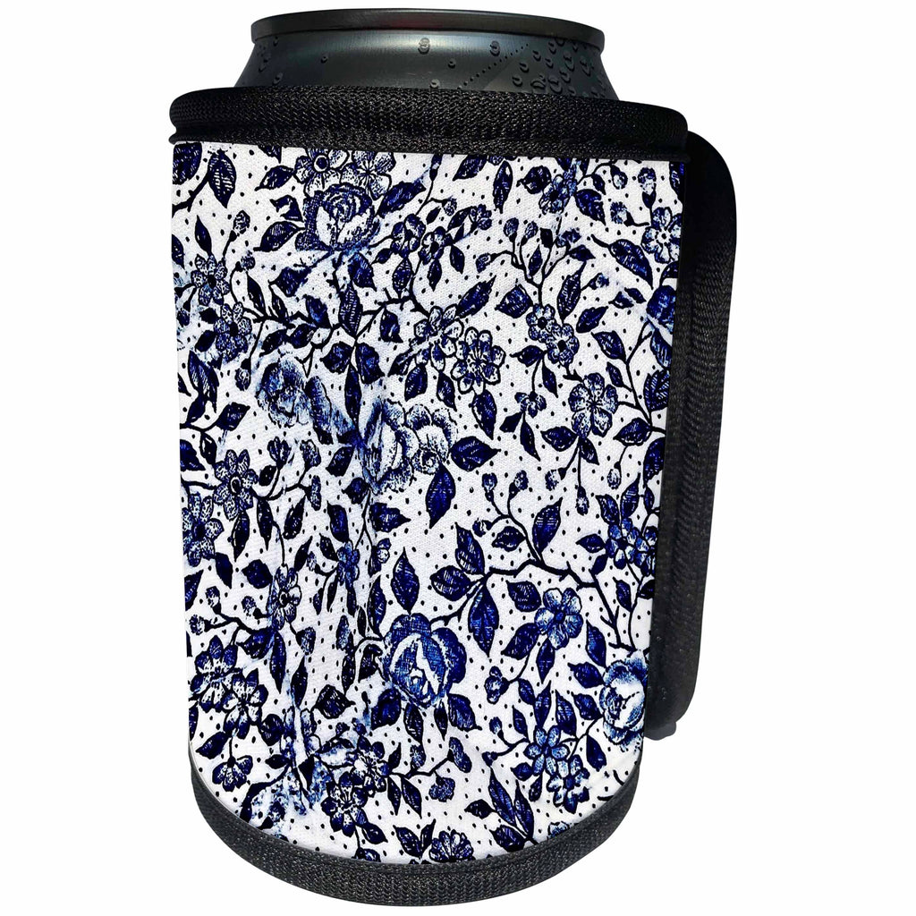 3dRose Sven Herkenrath Art - Trendy Blue Floral Pattern on a White Background - Can Cooler Bottle Wrap (cc_275939)