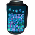3dRose Jaclinart Abstract Circles Sun Planet Space Psychedelic Retro - Abstract sci fi suns and planets in blue purple pink on teal blue background - Can Cooler Bottle Wrap (cc_27594)