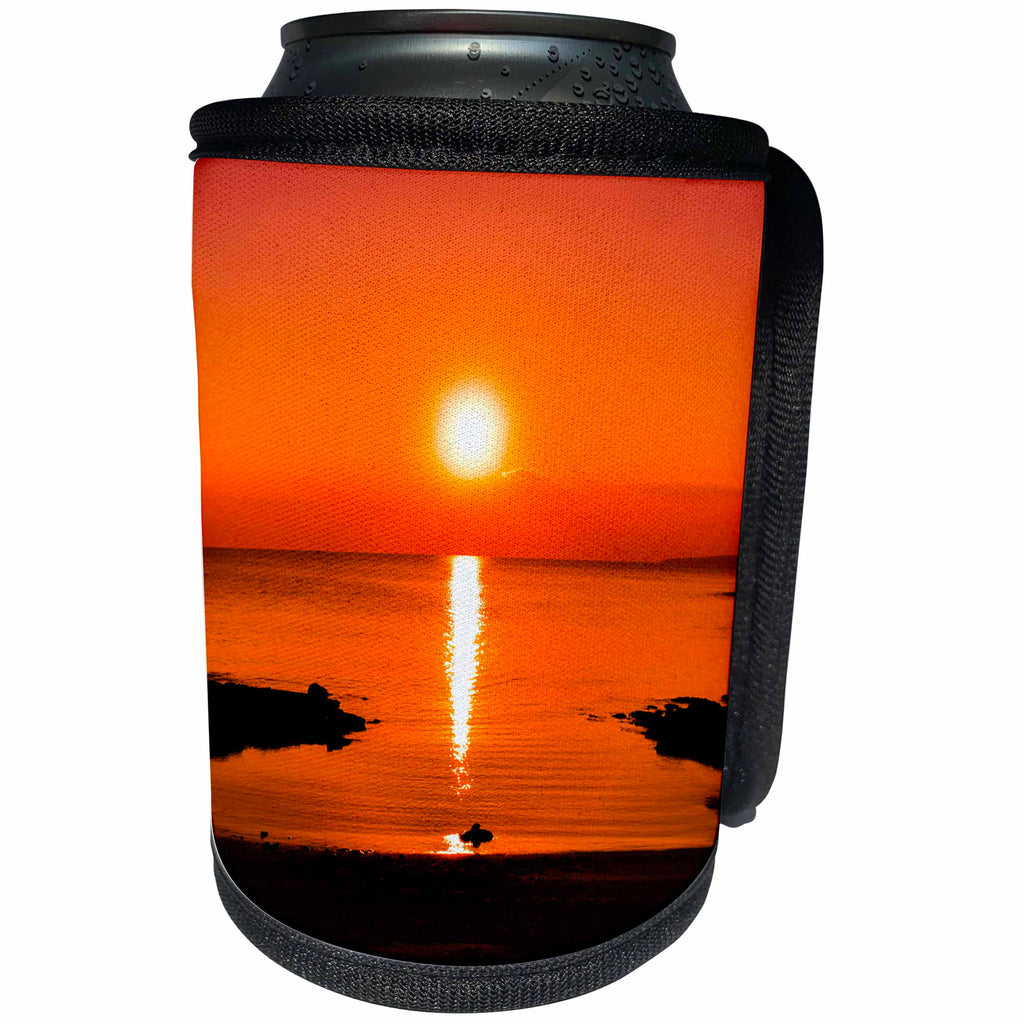 3dRose Sven Herkenrath Nature - Romantic Sunset at the Beach Black and Orange Colors - Can Cooler Bottle Wrap (cc_275942)