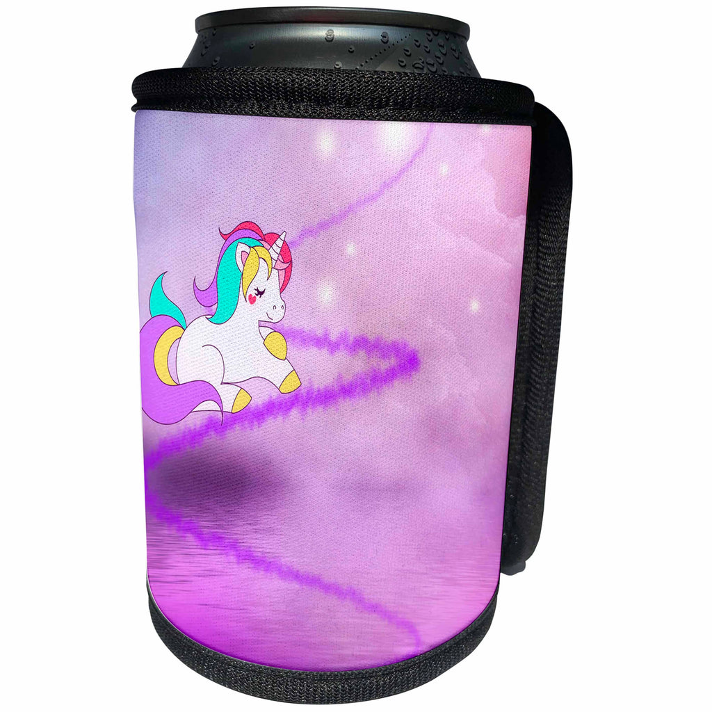 3dRose Sven Herkenrath Fantasy - Cute Rainbow Unicorn on a Purple Background Funny Illustration - Can Cooler Bottle Wrap (cc_275944)