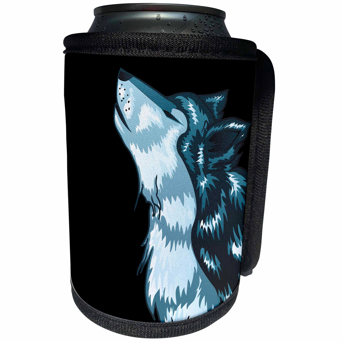 3dRose Sven Herkenrath Animal - Trendy Illustration of a White Wolf Howling on a Black Background - Can Cooler Bottle Wrap (cc_275946)