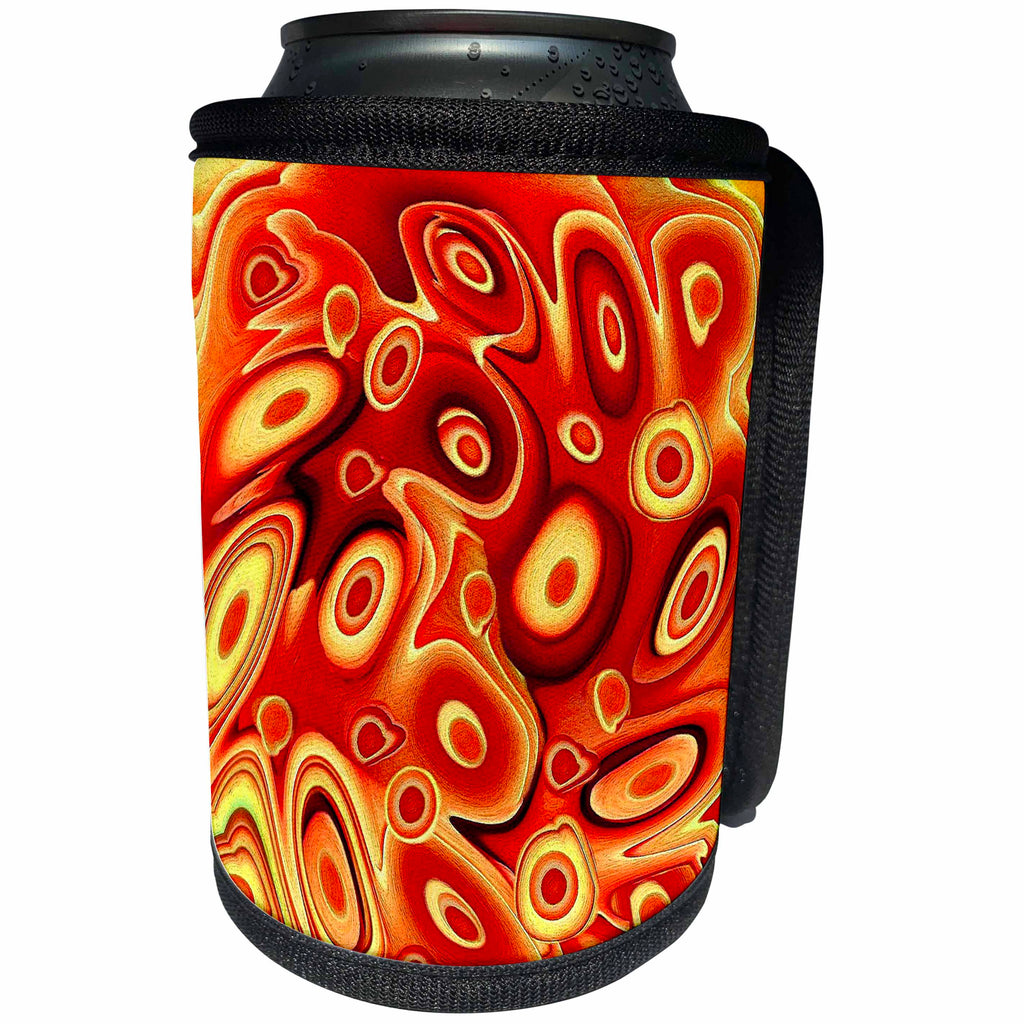 3dRose Jaclinart Abstract Circles Cells Heart Psychedelic Surreal Retro - Abstract orange gold yellow surreal flowing sci fi cells hearts - Can Cooler Bottle Wrap (cc_27596)