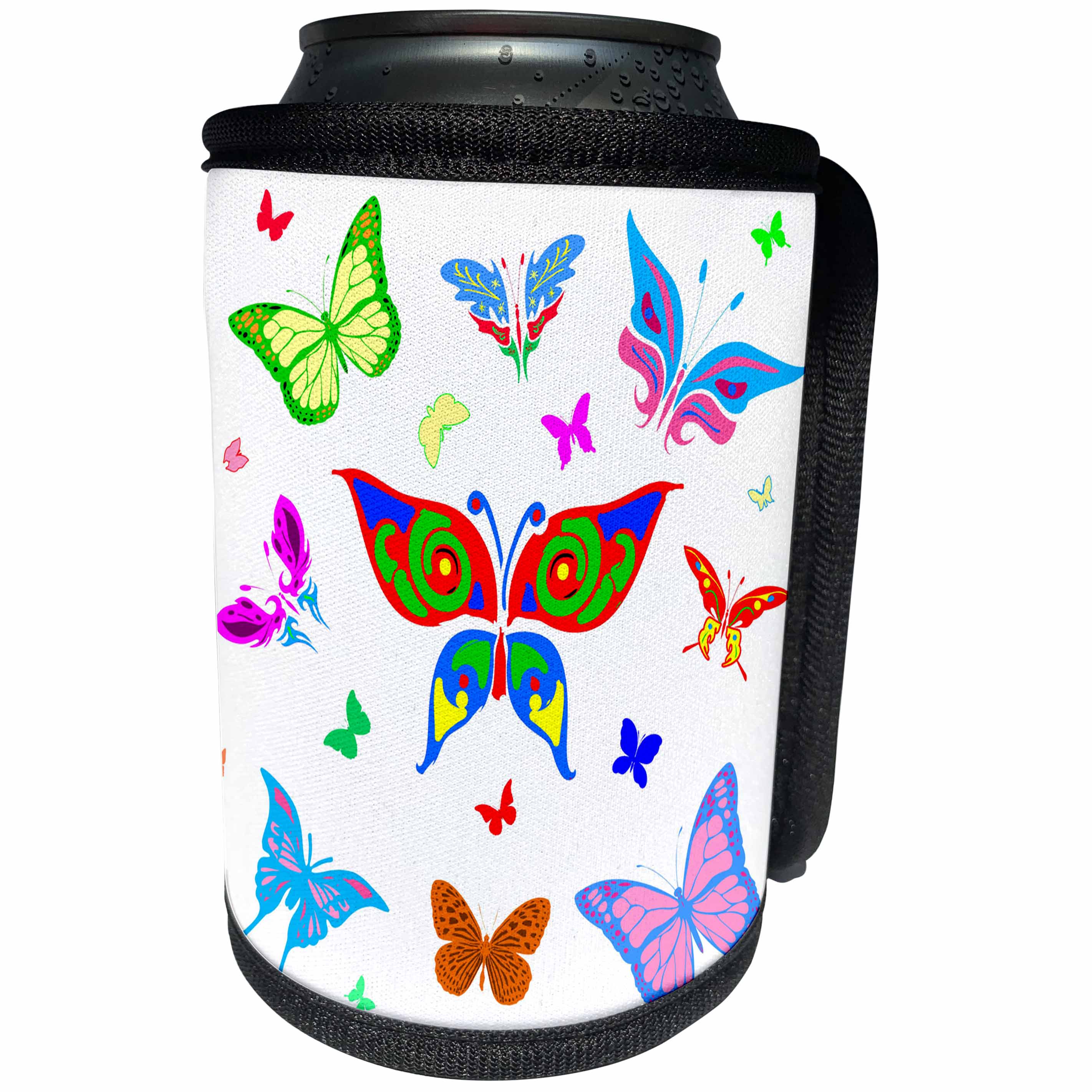 3dRose Alexis Design - Butterfly - Colorful butterflies of different shapes against the white background - Can Cooler Bottle Wrap (cc_275976)