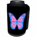 3dRose Alexis Design - Butterfly - Design of a beautiful blue and pink butterfly on black background - Can Cooler Bottle Wrap (cc_275981)
