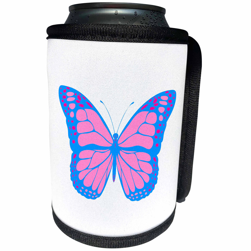 3dRose Alexis Design - Butterfly - Design of a beautiful blue and pink butterfly on white background - Can Cooler Bottle Wrap (cc_275982)