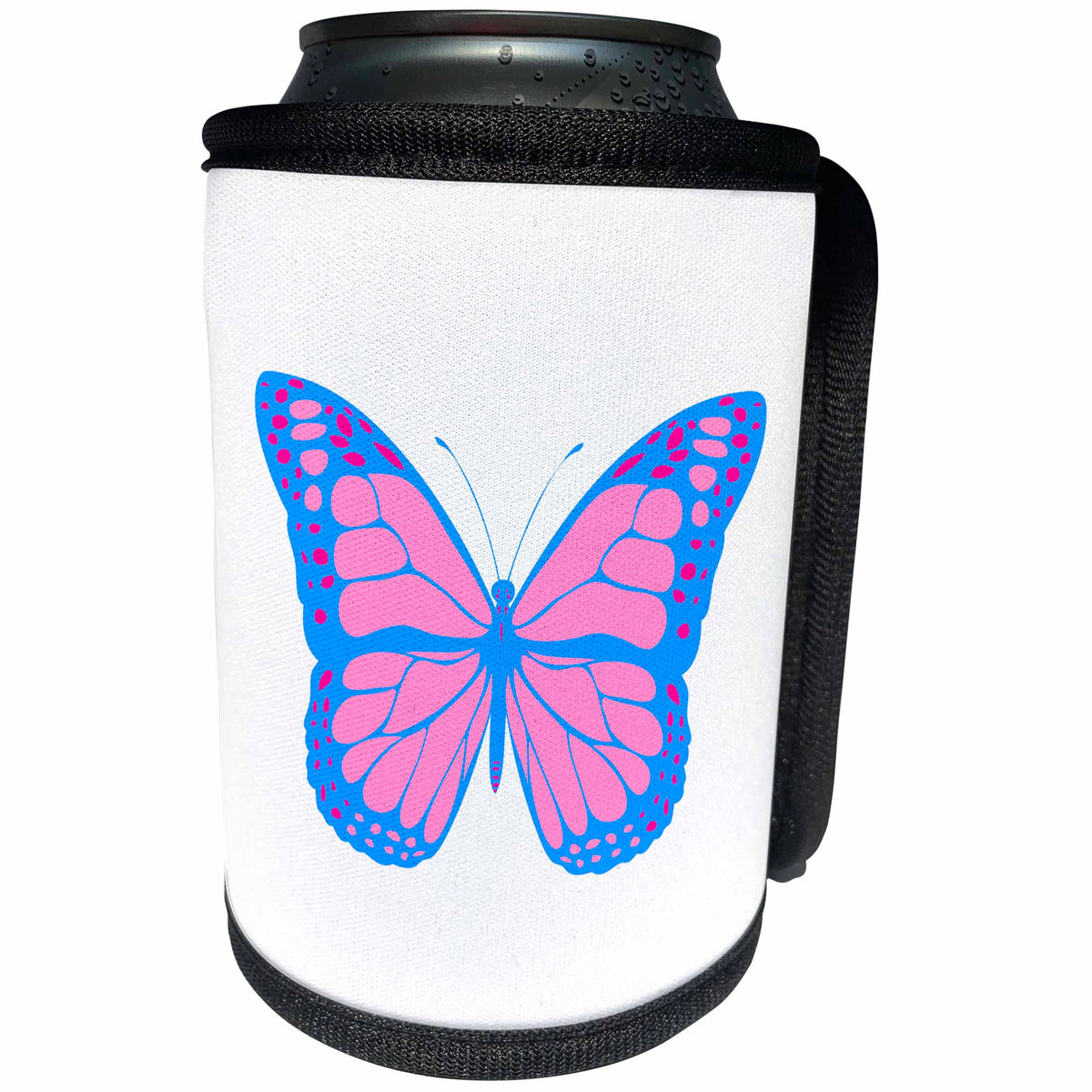 3dRose Alexis Design - Butterfly - Design of a beautiful blue and pink butterfly on white background - Can Cooler Bottle Wrap (cc_275982)