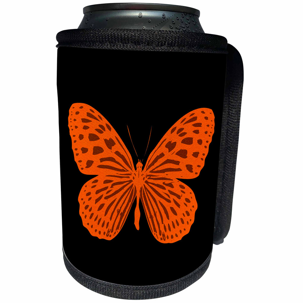 3dRose Alexis Design - Butterfly - Design of a brown an orange color butterfly on black background - Can Cooler Bottle Wrap (cc_275983)