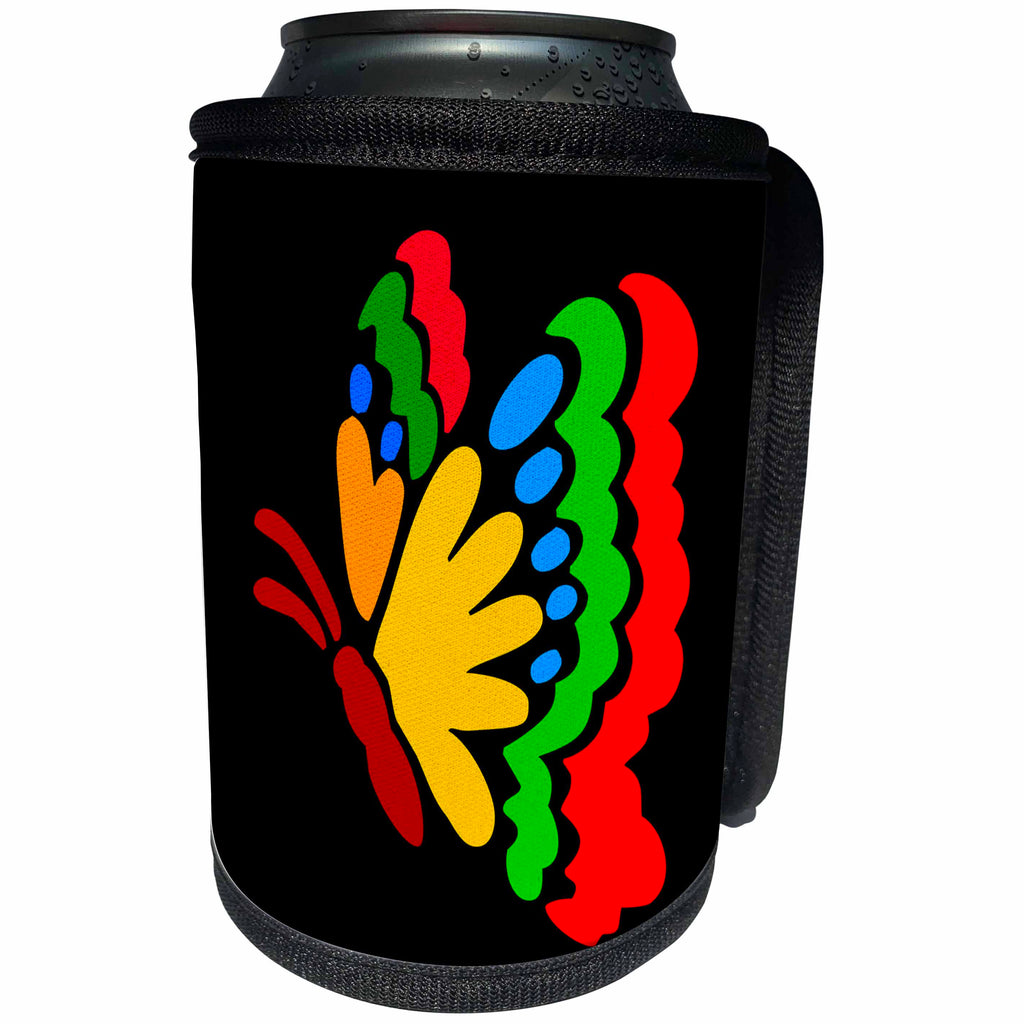 3dRose Alexis Design - Butterfly - Design of an elegant multicolor butterfly in flight on black - Can Cooler Bottle Wrap (cc_275985)