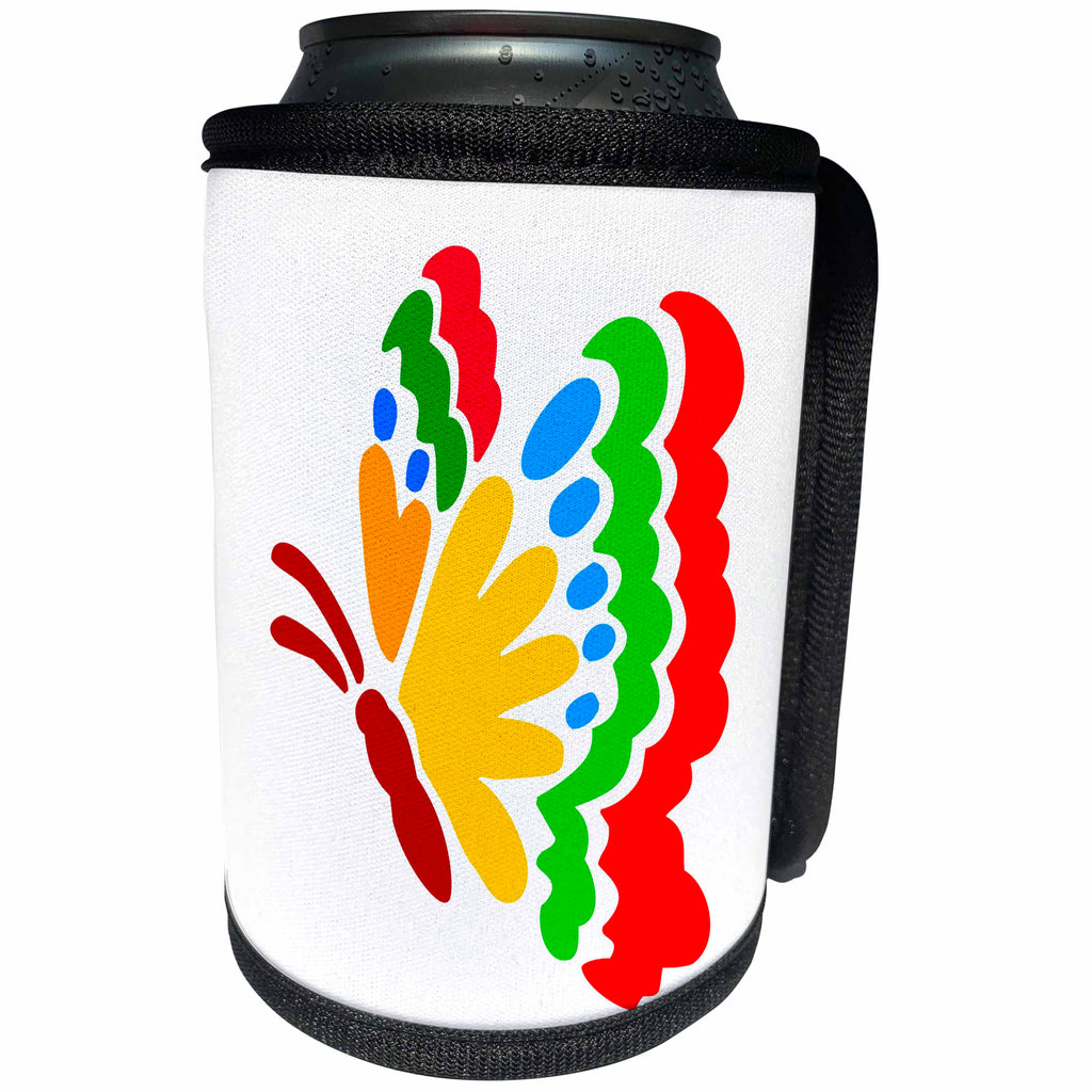 3dRose Alexis Design - Butterfly - Design of an elegant multicolor butterfly in flight on white - Can Cooler Bottle Wrap (cc_275986)