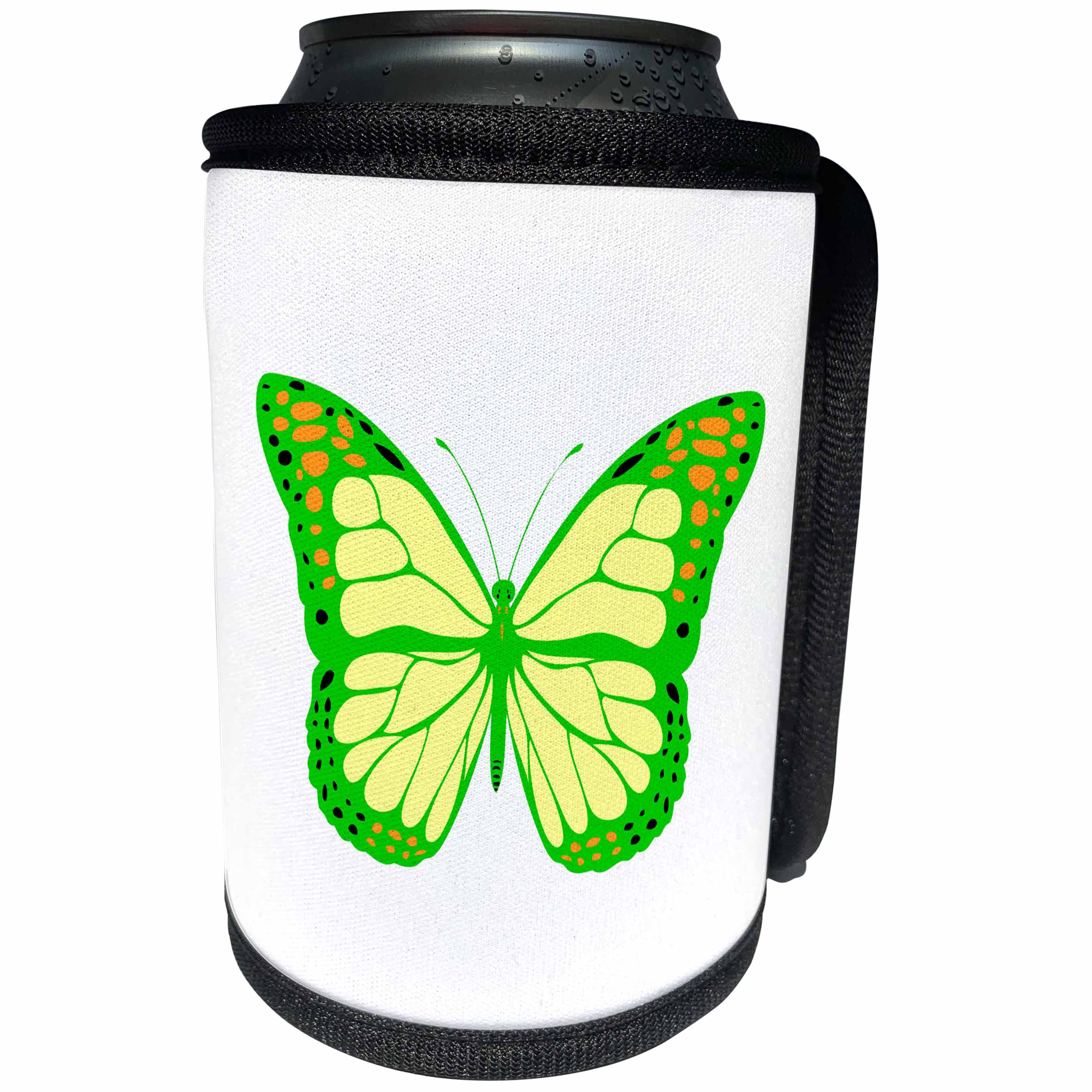 3dRose Alexis Design - Butterfly - Design of a green and yellow butterfly on white background - Can Cooler Bottle Wrap (cc_275988)