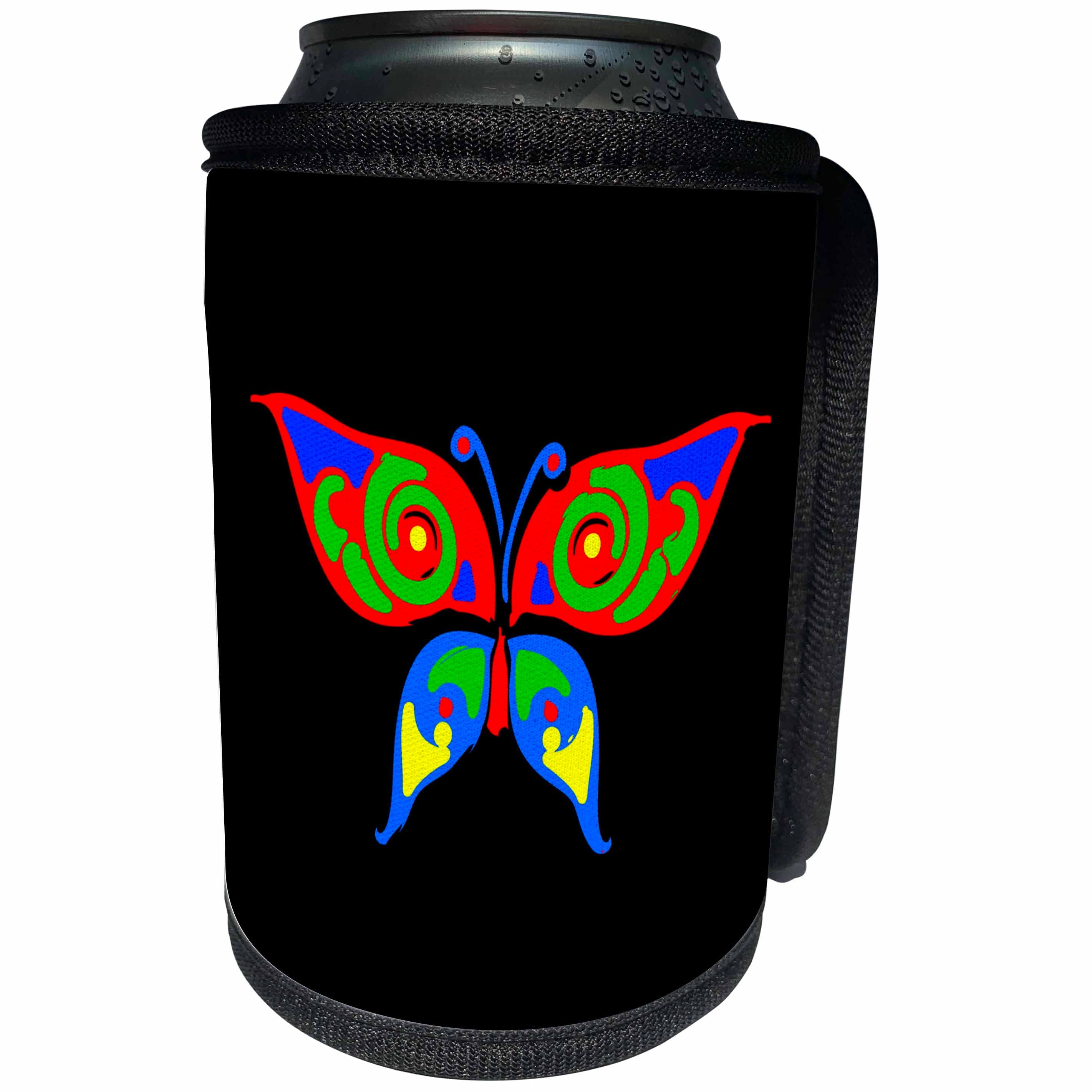 3dRose Alexis Design - Butterfly - Design of a red and blue ornamented butterfly on black - Can Cooler Bottle Wrap (cc_275989)
