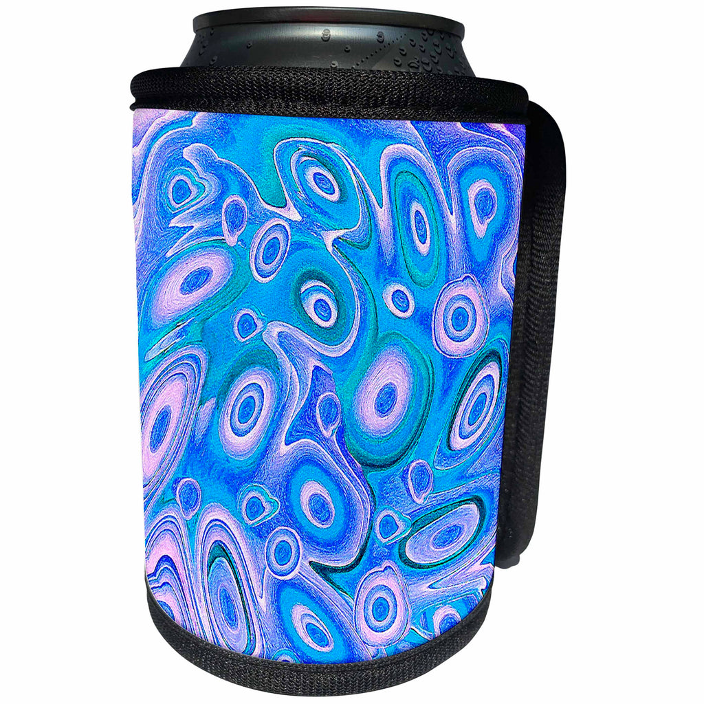 3dRose Jaclinart Abstract Circles Cells Heart Psychedelic Surreal Retro - Abstract blue purple surreal flowing sci fi cells hearts - Can Cooler Bottle Wrap (cc_27599)