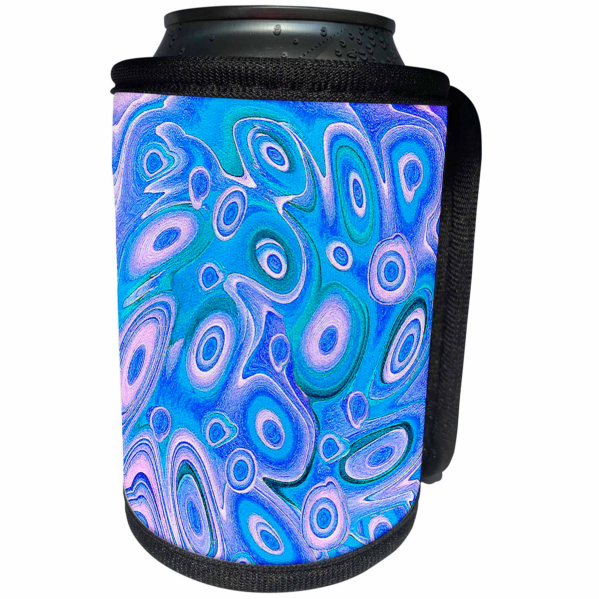 3dRose Jaclinart Abstract Circles Cells Heart Psychedelic Surreal Retro - Abstract blue purple surreal flowing sci fi cells hearts - Can Cooler Bottle Wrap (cc_27599)