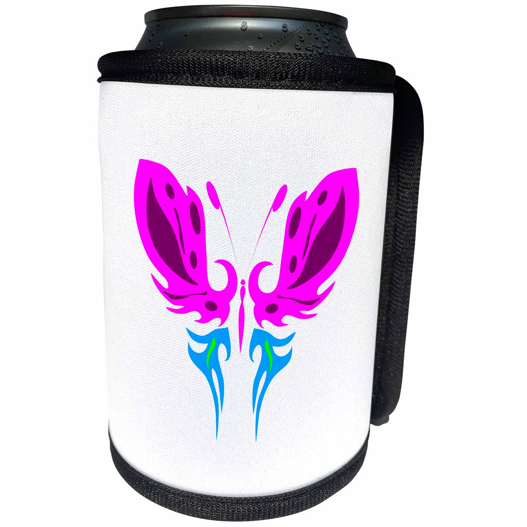 3dRose Alexis Design - Butterfly - Design of an ornamental violet and blue butterfly on white - Can Cooler Bottle Wrap (cc_275992)