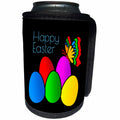 3dRose Alexis Design - Holidays Easter - Painted Easter eggs, colorful butterfly, text Happy Easter on black - Can Cooler Bottle Wrap (cc_275997)