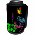 3dRose Alexis Design - Holidays Easter - Butterfly, spring flower, red ladybug, text Happy Easter on black - Can Cooler Bottle Wrap (cc_275999)