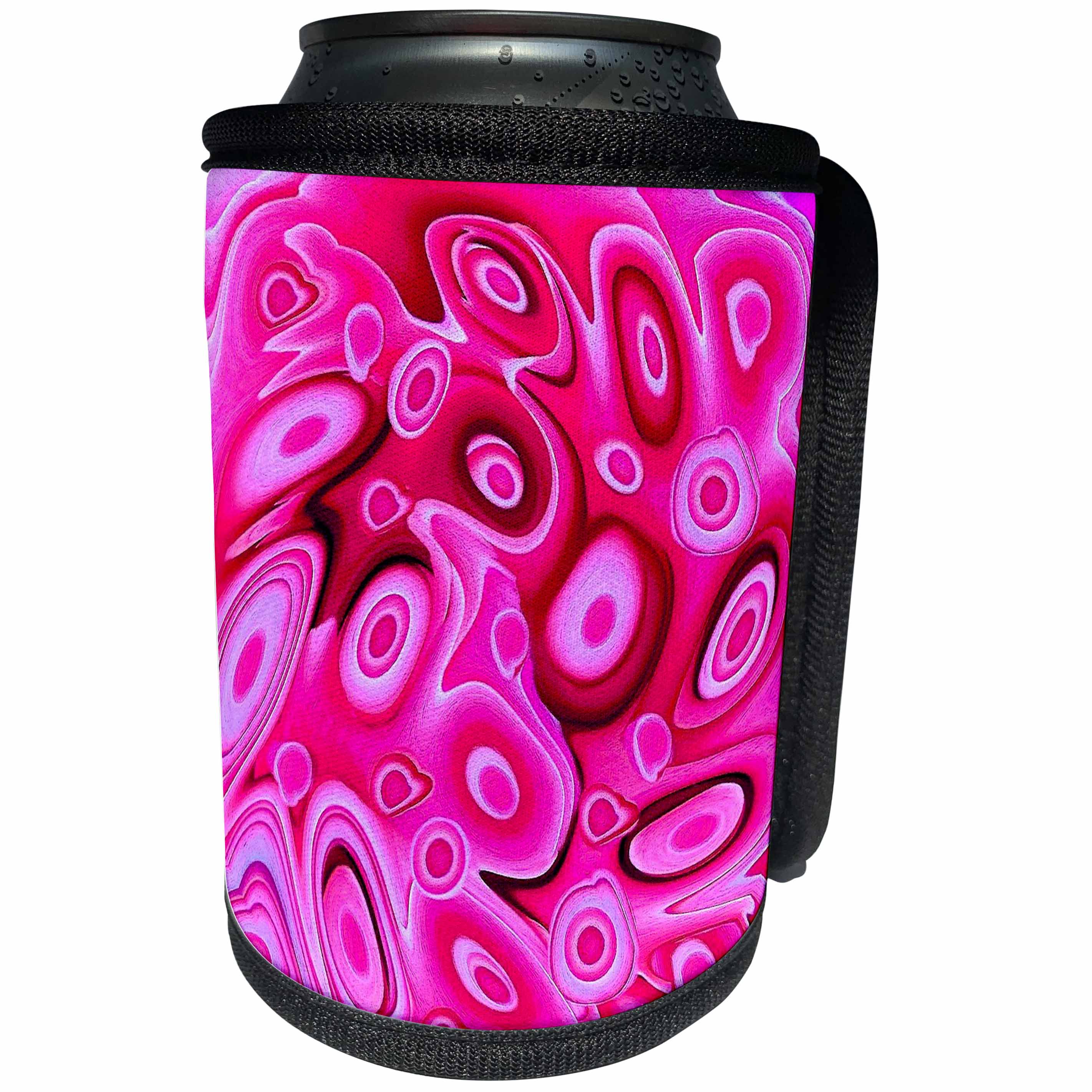 3dRose Jaclinart Abstract Circles Cells Heart Psychedelic Surreal Retro - Abstract pink magenta surreal flowing sci fi cells hearts - Can Cooler Bottle Wrap (cc_27600)