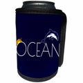 3dRose Alexis Design - Beach, Sea, Surf - Text Ocean, dolphin and a rising sun against the navy on blue - Can Cooler Bottle Wrap (cc_276001)