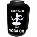 3dRose Alexis Design - Yoga - Silhouette of a meditating woman. Keep Calm And Yoga OM on black - Can Cooler Bottle Wrap (cc_276003)