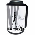 3dRose Alexis Design - American Cities - Elegant woman with a dog. Proud New Yorker. Stylish design on white - Can Cooler Bottle Wrap (cc_276006)